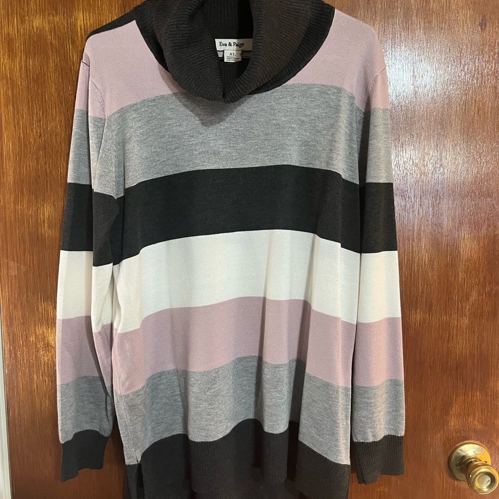 Elegant Striped Cowl Neck Sweater